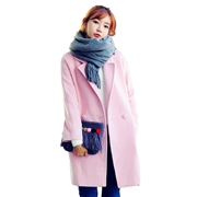 韩都衣舍2016韩版女装冬装新款纯色中长款长袖毛呢外套JM5484蒖